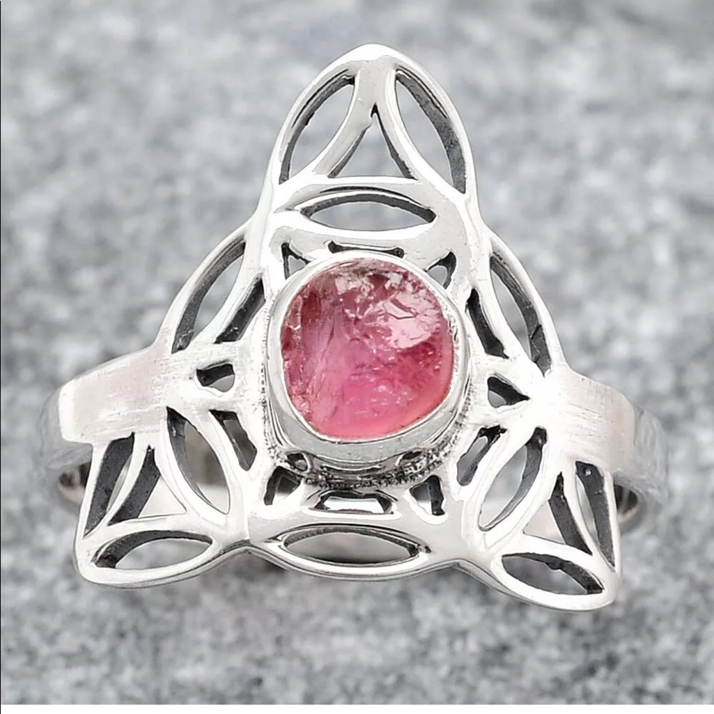 Boutique Celtic Pink Tourmaline 925 Silver Ring 8 53$